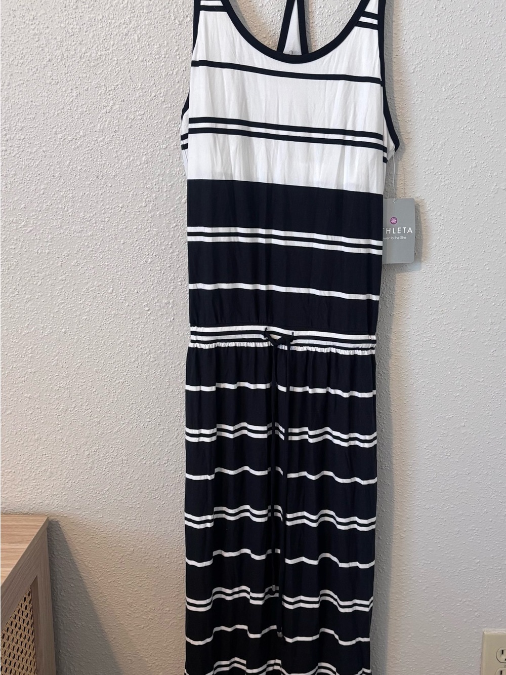 Athleta Black and White Striped Maxi Tank Dress